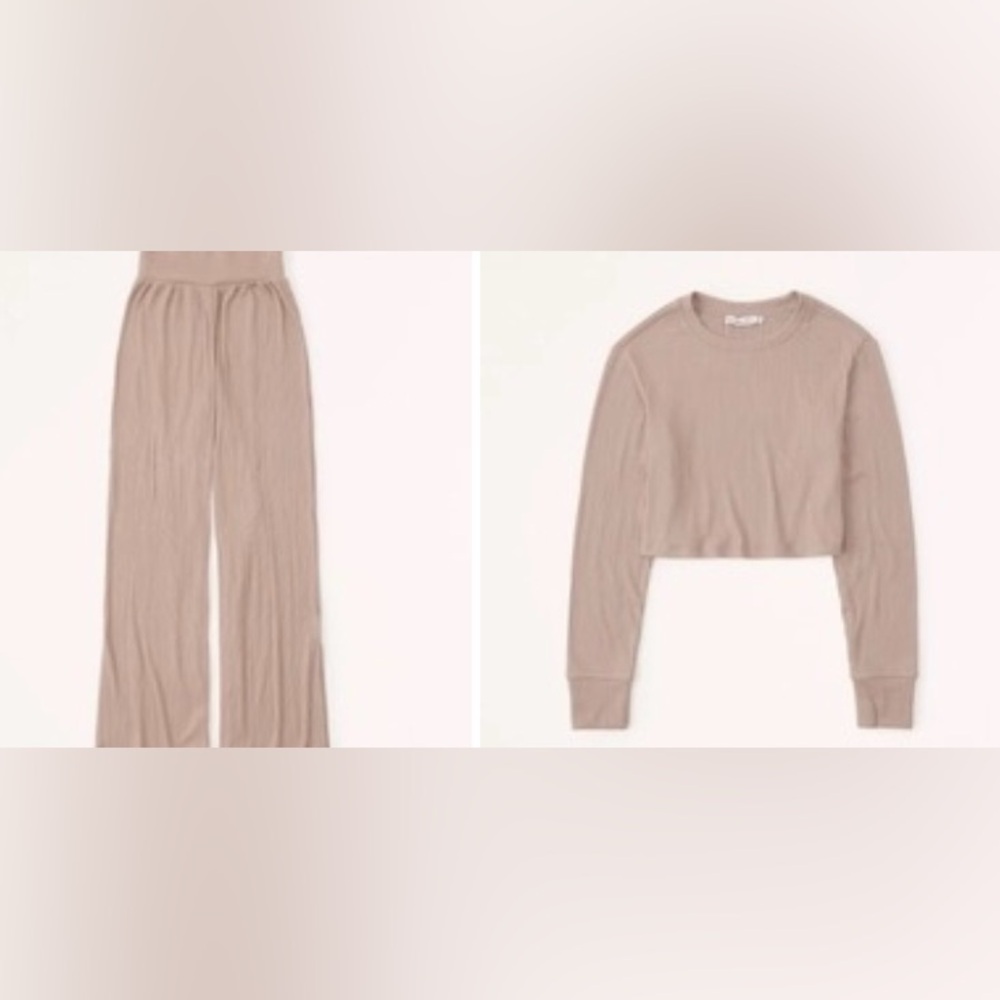 Abercrombie & Fitch Cozy Rib Knit Set Light Brown Medium